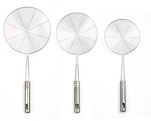 Mesh Net Strainer Ladle Stainless Steel Wire Skimmer Spoon, Set of 3 (4.7 Inch,6 Inch,7 Inch)