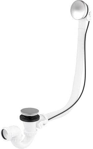 Vidage de baignoire complet à câble 650mm, volant en inox chromé NOYON & THIEBAULT | siphon orientable à 360° | débit de 59 L/min | sortie standard Ø40 mm | actionnement par rotation du volant