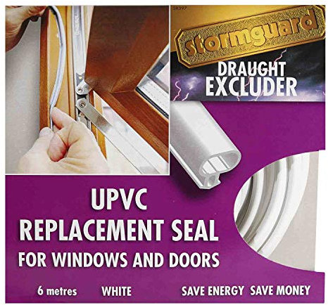 Stormguard Replacement Rubber UPVC Window Door Gasket Seal Draught proofing excluder (6 Meters, White)