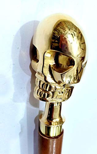 Gehstock mit Totenkopf, Messing, 3-Fach gefaltet, Braun