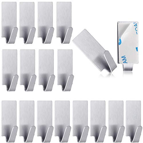 Chuangdi Self Adhesive Hook 1.4 x 0.6 Inches Small Stainless Steel Hook No Drill Glue Needed for Kitchen, Closets, Living Room (20)