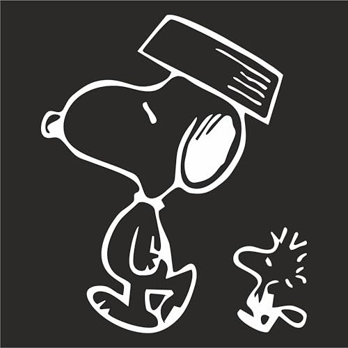 Adesivo Snoopy e Woodstock Camminando - Adesivo per Auto Moto MOBILI - Peanuts Comics Cartoon Cartoni Animati Sticker (Bianco)