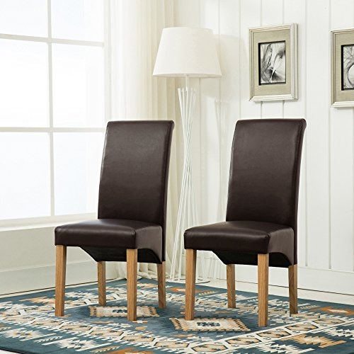 MCC-Direct Set of 4 Faux Leather Dining Chairs Roll Top Scroll High Back For Home & Commercial Restaurants [Brown* Black* Red* Cream*](D) (Brown)