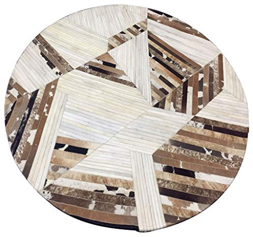 Teppich Kuhfell Patchwork, Runder Teppich von Nordic Superior - Rindsleder von Hand Nähte Teppich - Wohnzimmer Couchtisch Schlafzimmer Designer rutschfeste Decke Bodenfilz