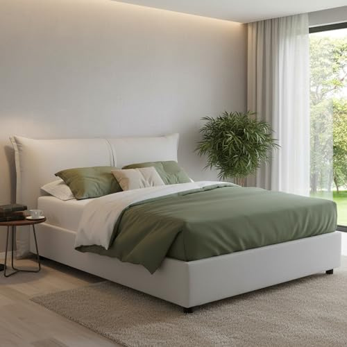 Talamo Italia - Cesira Doppelbett, Bettkasten mit Stoffbezug, 100 % Made in Italy, Öffnung vorne, geeignet für Matratzen 160 x 200 cm, Weiß
