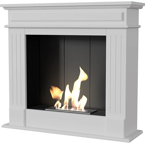 KRATKI Chimenea de etanol, Independiente con Certificado TÜV, Peso 29 kg, Dimensiones en cm: Altura 87 x Ancho 95 x Profundidad 28, Combustible: etanol para un Fuego sin hollín ni Humo.