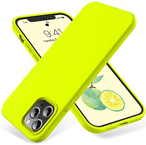 OTOFLY Compatible with iPhone 12 Pro Max Case 6.7 inch(2020),[Silky and Soft Touch Series]Premium Soft Liquid Silicone Rubber Full-Body Protective Bumper Case for iPhone 12 Pro Max(Fluorescent Yellow)