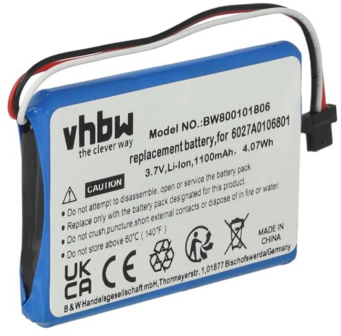 vhbw 1x Akku Ersatz für Tomtom 6027A0106801 für GPS Navigation Navi (1100 mAh, 3,7 V, Li-Ion)