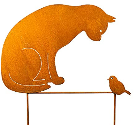 Blümelhuber Edelrost Gartenstecker Katze und Vogel - Beetstecker - Rost Deko Garten