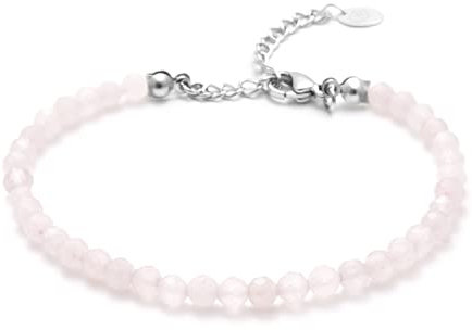 BERGERLIN Rosenquarz Fußkette - facettiertes, rosa Fußkettchen - Silber - XS-S