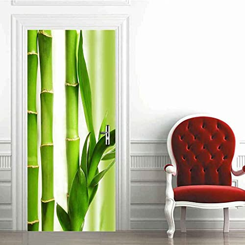 KFEOEA türtapete selbstklebend 3d grüner Bambus TürPoster Fototapete Türfolie Poster Tapete Abnehmbar Wandtapete für Wohnzimmer Küche Schlafzimmer 77X200cm 3D Dekoration Türsticker