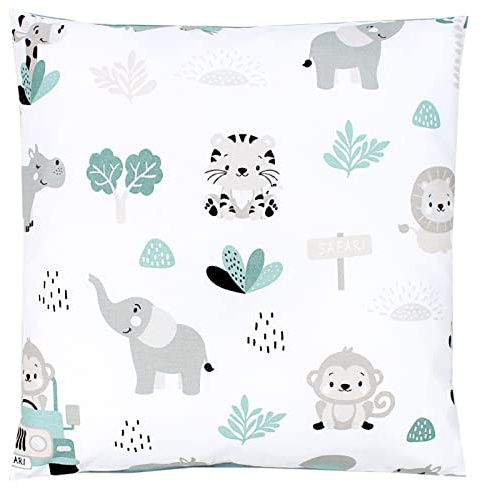TupTam Kinder Kissenbezug Kissenhülle Dekorativ Gemustert, Farbe: Zoo Grün, Größe: 80 x 80 cm