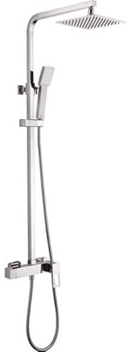 IMEX - Conjutno de ducha con barra extensible - Kit Monomando de ducha con Rociador cuadrado y mango - Serie Suecia Cromado/Plateado BDC032