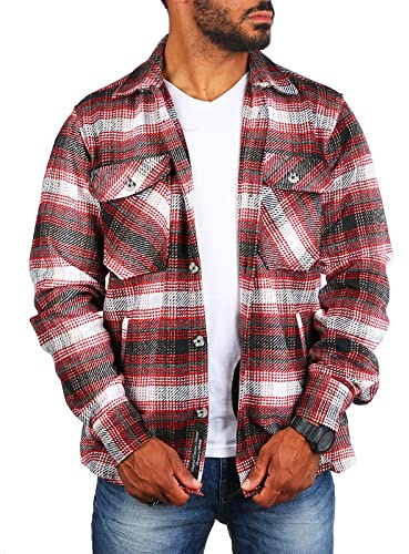 Carisma Herren Flanell Holzfäller Karo Hemd Jacke Warmer Woll Materialmix Regular fit kariert 8535-8536, Grösse:S, Farbe:rot-schwarz-weiß-kariert (8535)