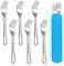 Kindergabel Set, Herogo 7 Stück Edelstahl Kinderbesteck mit Blauem Etui, Tragbares Kinder Gabeln Kindergeschirr für Kindergarten, Schule, Reise, Grill, Spiegelfinish & Spülmaschinenfest, Metall Silber