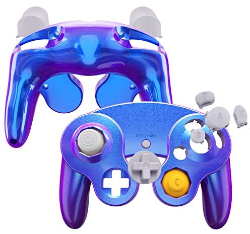 eXtremeRate Ersatz Grips Case Hülle kompatibel mit Nintendo Game Cube Controller, Griff Gehäuse & D-pad Trigger Thumbsticks Tasten Zubehör für NGC Gamecube Controller–KEIN Gamepad-Lila Blau