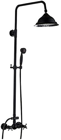 Duschsystem Thermostat Duschgarnitur, Antik Edelstahl Regendusche Dusch Armatur Retro Duschset Duschsystem Bad Handbrause Set für Dusche, Schwarz