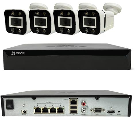 RVT SECURITY Kit NVR 8 Canali 4 Poe+ 4 IP e 4 Telecamere Bullet Full HD Lente 2.8 mm Cavi Omaggio App 3zviz