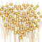 EuTengHao 300 palillos de cóctel de bambú de 4.7 pulgadas para aperitivos, postres, bebidas, embutidos, fiesta de cumpleaños, boda, fiesta, palillos de dientes elegantes con perla dorada
