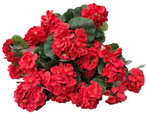WAIFOMEI 4 Stück künstliche Geranienblumen, rote Seide, Geranie, Blumenstrauch für den Außenbereich, Pflanzgefäß, Blumen, Dekoration, Innenbereich, Garten, Terrasse, Friedhof, Tischdekoration