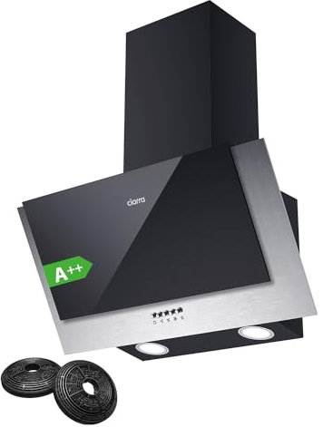 CIARRA A++ Dunstabzugshaube 60 cm Umluft CBCB6736C Kopffreie Schräghaube 350 m³/h 3 Stufen Dunstabzug CBCF002X2 Kohlefilter LED-Beleuchtung Abluft Abzugshaube Schwarz