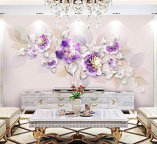 Wandbilder Wand Deko 3D-Tapete mit violetten Blütenblättern, 396 x 280 cm Wandaufkleber Kinderzimmer Wandsticker Wohnzimmer Sticker Hintergrund Wandbilder