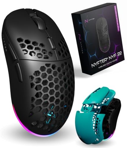 Nyfter - NYF22 Türkis-Black Wireless Gaming Gen2 Mouse Ultraleicht 75g leistungsstark mit 400mA 19K DPI, 400 IPS 1000 hz 50h Akkulaufzeit langlebig Zwei wechselbare Cases inkl.