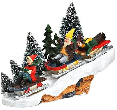 meindekoartikel Schlittenrennen auf Piste mit Bäume - Lichthaus Winterwelt - Miniaturfiguren Miniatur-Modell für ihre Miniaturwelt