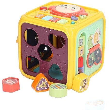 Tnfeeon Ensemble de Tambour d'enfants, Jouets de Tambour Léger de Chambre Futée à Six Côtés pour des Garçons (Jaune)