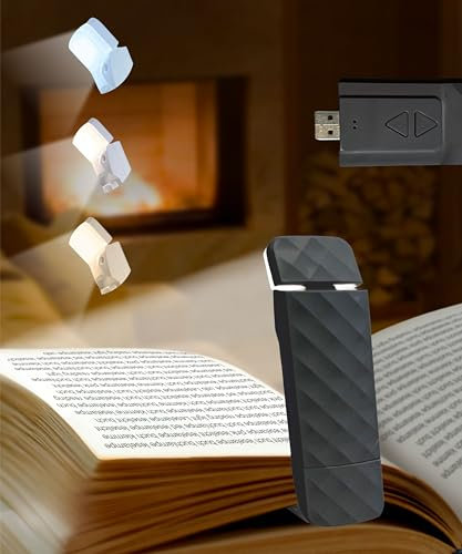 Runesol Lampe de Lecture Gris, Lampe Livre USB Rechargeable, Liseuse 3 mode Couleurs (Chaud, Naturel, Lumineux), 5 LED Lampe de Lecture pour Lire au Lit, Reading Light, 80 Heures Charge Lumiere Livre