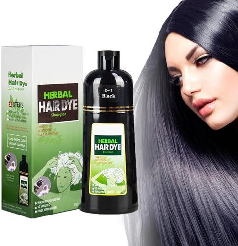 Dyceittdia 500ml Champú Tinte, Instantáneo Champú para el Cabello Negro, Champú de Hierbas, Cubrir las Canas,Champú Colorante para Hombres y Mujeres, Negro, conditioner (03)