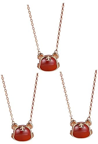 ABOOFAN 3 Pièces Dame Élégante Femmes Tour De Cou Rouge Élégant Animal Mode Créative Colliers Chinois Naturelle Femme Clavicule Pendentif Cadeau Collier Cadeaux Cou Fête