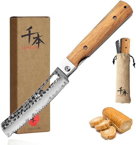 SENBON 440 Geschmiedeter Edelstahl Camping Brot Messer Klinge Sharp Japanisch Falten Tragbares Reise Brot Messer Olive Griff Gebäck Messer