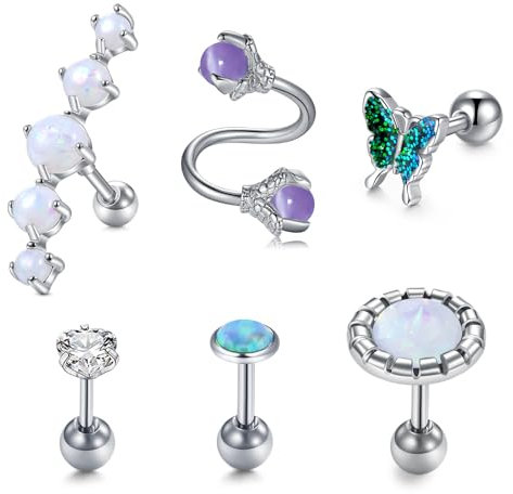 AceFun 6 Stück Silber Knorpel Ohrstecker Chirurgenstahl Helix Piercing Labret Flache Kugel Zurück Daith Ohrringe für Damen Herren