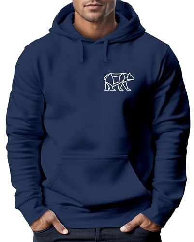 Neverless® Hoodie Herren Print Polygon Bär Natur Outdoor Kapuzenpullover Fashion Streetstyle