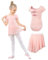 JiAmy Ballettkleidung Mädchen, Ballettkleid Mädchen Ballettanzug, Baumwolle Kurzarm Balletttrikot Turnanzug Tanzbody + Chiffon Wickelrock Tütü Rock Tanzkleid 2tlg für Kinder 3-11Jahre