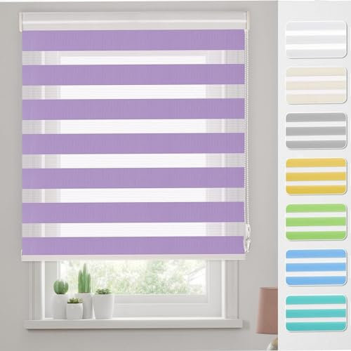 Moderne Tag-Nacht-Rollo 60 x 240 cm Höhe Stufenlos Verstellbar Duo Doppelrollo, Fensterrollo Doppelrollo inkl. Montagematerial, für Fenster, Lila