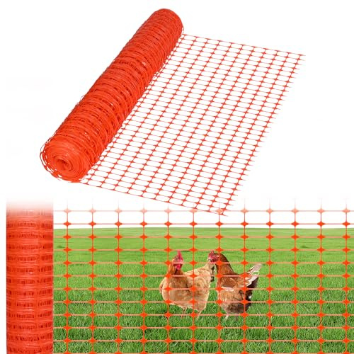 HENGMEI 2x80m Absperrzaun Bauzaun Begrenzungszaun, Nutztierzäune 100 cm hoch Schutznetz aus Kunststoff Geschnitten Werden Mobiler Zaun Hühnerzaun Geflügelzaun für Geflügelgehege Warnnetz, Orange