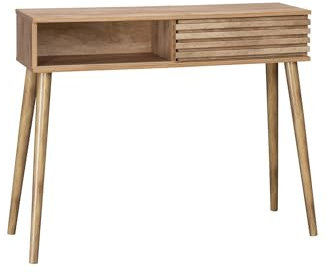 sweeek - Console scandinave Effet Bois avec 1 Porte coulissante rainurée 2 niches de Rangement