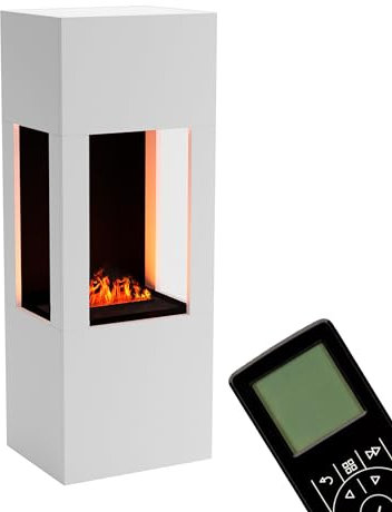 GLOW FIRE Caminetto a vapore acqueo BÖLL - Caminetto elettrico con fiamme 3D LED realistiche, effetto crepitio, telecomando, 54x145x44 cm - Opti-Myst 400, Bianco