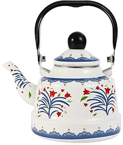 Bollitore per il tè con fischio Teiera smaltata da 2,5 litri Fornello retrò Bollitore per l'acqua Teiera con fischio Bollitore caldo e freddo Teiera con fischio per il caffè Latte