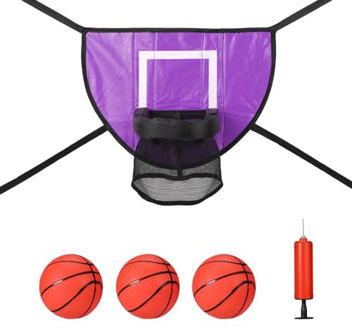 lasuroa Trampolin Basketballkorb Befestigungsset, Universelles Basketballtor für Trampolin mit 3 Mini-Basketball und 1 Pumpe, Einfache Installation Trampolin-Zubehör für Basketball (Lila)