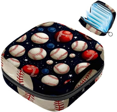 RODAILYCAY Sanitary Napkin Storage Bag, Portable Menstrual Cup Pouch, First Period Bag for Women Girls, Baseball-359 Zipper Menstruation Padded Purser