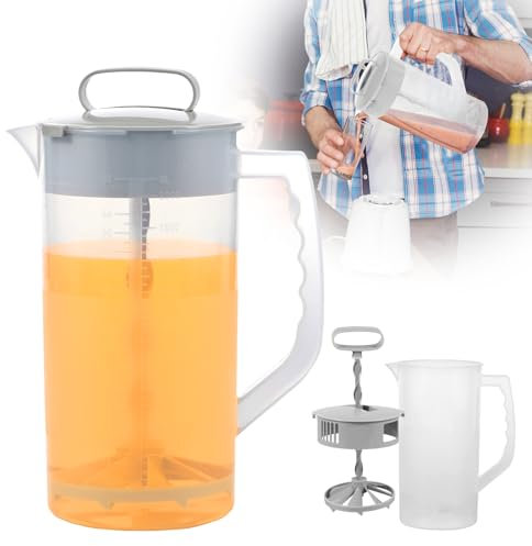 Sutowe Mixing Pitcher for Drink 2000ml Mixing Water Jup with Lid Wide Mouth Juice Beverage Mixing Container with Plastic Blade & Mixer Plunger Ice Tea Carafe for Hot Cold Juice Milk Sangria