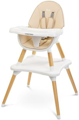 CARETERO Tuva Baby Hochstuhl - Skandinavisches Design - Baby Essstuhl von 6 Monaten bis 3 Jahre - Max. Belastung 15 kg - 2in1 Hochstuhl oder Stuhl + Tisch - Verstellbares Tablett - Beige