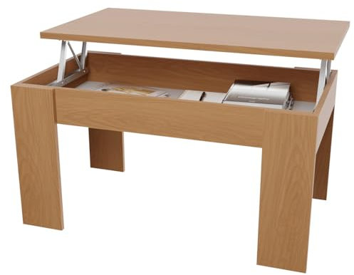 amuéblate online - Mesa de Centro Elevable, Mesita de Salón o Comedor, Acabado en Nogal, Medidas: 90 cm (Ancho) x 50 cm (Fondo) x 46-57 cm (Alto)