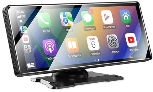 Portable Wireless CarPlay and Android Auto, 10.26-inch (9.2-inch inside) IPS screen,HD Touch Screen Radio with BT 5.0, Mirror Link Support Truck RV Dash Mount,Portable Car Stereo