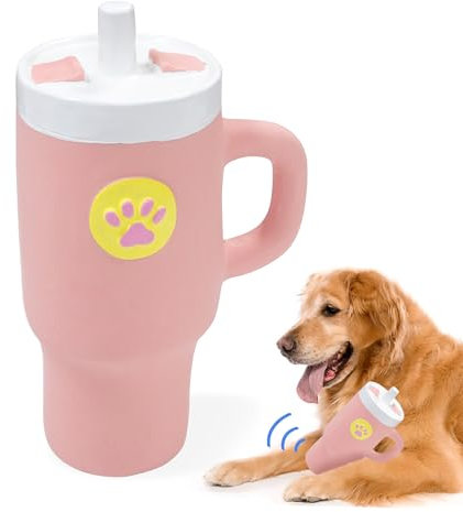 LLSPET Cute Squeaky Hundespielzeug Cup, Spielzeug für mittlere/große Hunde, Hund Geburtstag Geschenk Spielzeug, Wasser Cup Form Design Naturkautschuk Hundespielzeug für Haustiere Hunde (Pink)