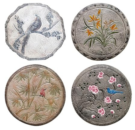 WOTZOV Trittstein, Blumen-Trittstein, Gehwegstein zur Dekoration, große Trittsteine für den Garten, Rasensteine für die Landschaftsgestaltung im Freien, runde Schreibt