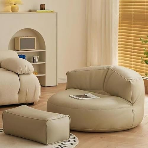 FYDZ Ledercouch mit gebogenem Design, perfekt für moderne Wohnräume (Beige, Sofa + Bank)